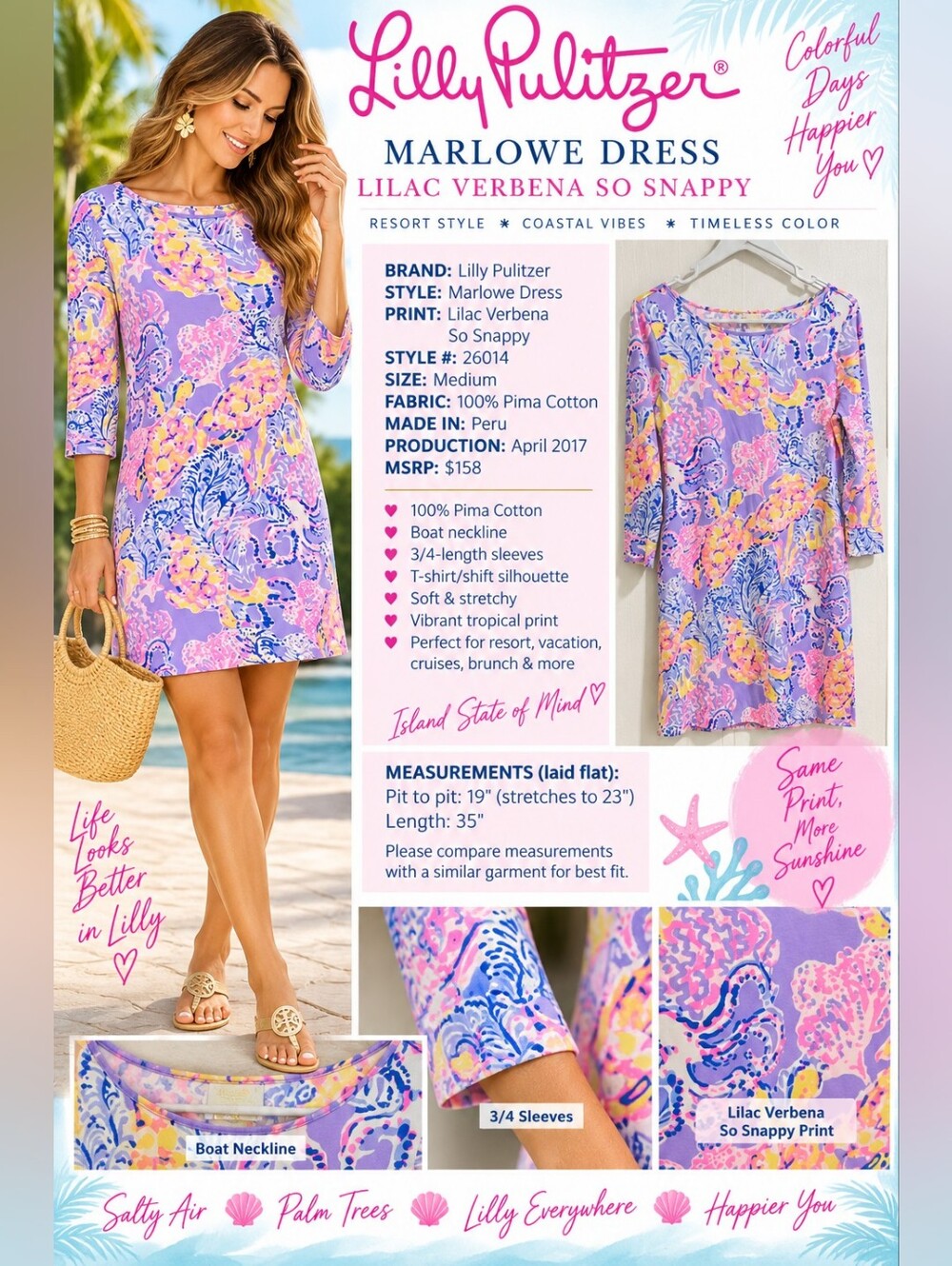 Lilly Pulitzer Marlowe Dress Lilac Verbena So Snappy Pima Cotton M